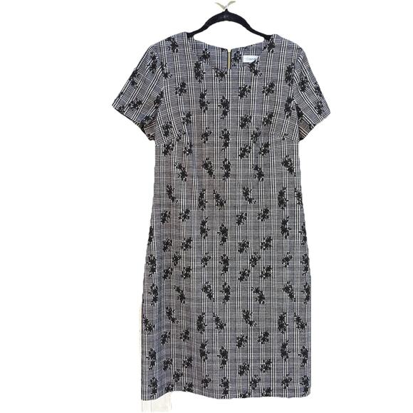 Calvin Klein Black Floral Mod Dress Women’s 10 with Gold Zipper - Picture 1 of 6